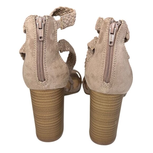 LC Lauren Conrad Aventurine Heels Sz 7.5 Beige Faux Suede Zip High Heel Sandals - Picture 3 of 8
